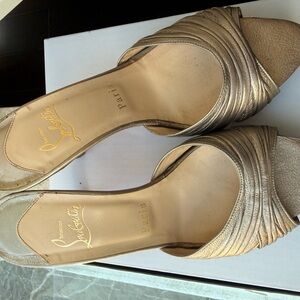 Christian Louboutin Metallic Gold Ruched Leather Slide Mules